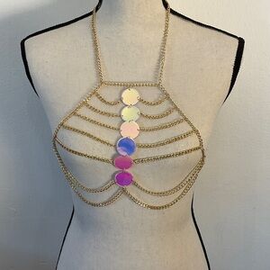 Gold Chain Body Harness with Multicolor Accents